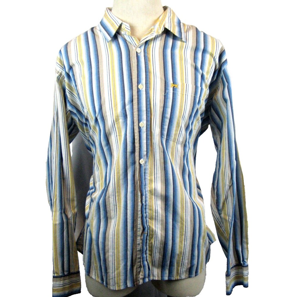 Mens Red Snap Brand 100% Cotton LS Blue Stripe Casual Shirt Size XL